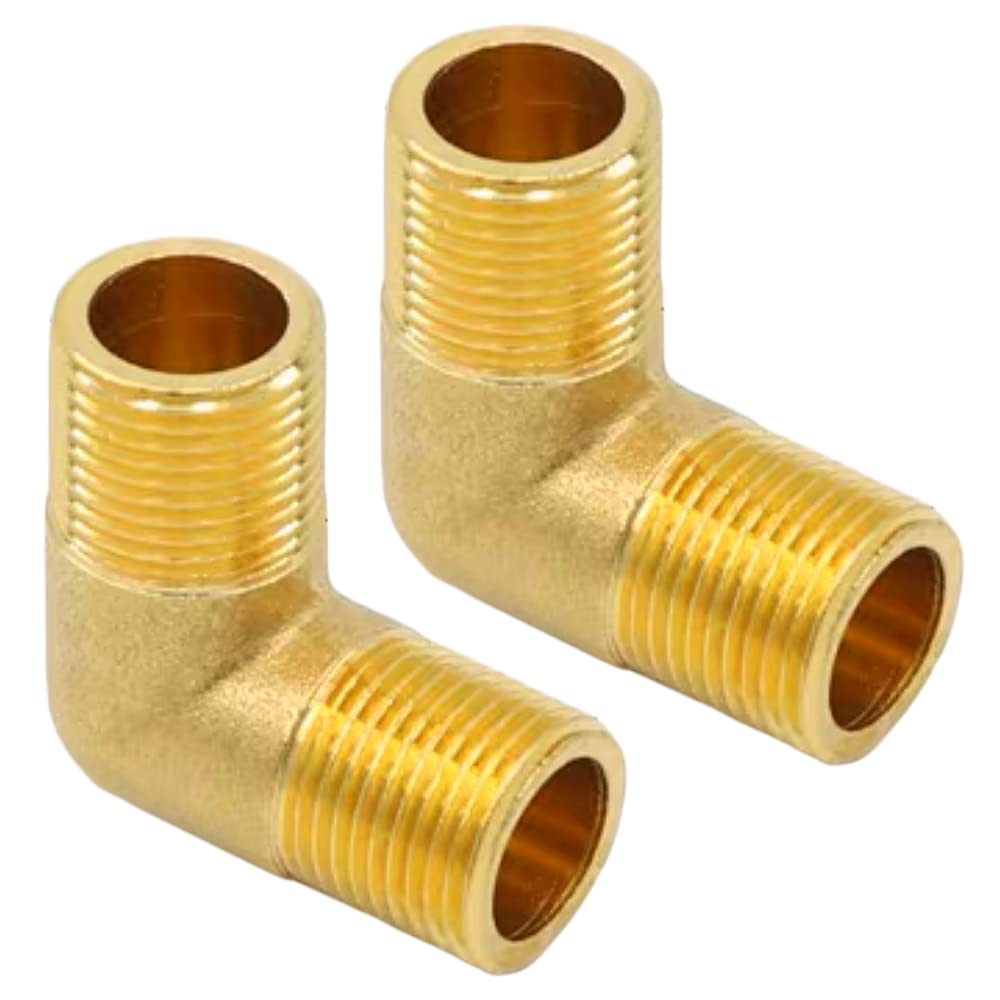 2 Pcs Brass Connector Pipe Fitting Elbow Connector 90 Degree 1/2" Male to 1/2" Male BSP Thread Connector for Pipe Connecting Conversion