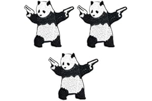 Umama Patch Set of 3 Japanese Panda Embroidery Patch Cute Panda with Gun Cowboy Sticker Cartoon Iron on Applique Patches Craft DIY Clothes Jeans T-Shirt Hat Backpacks