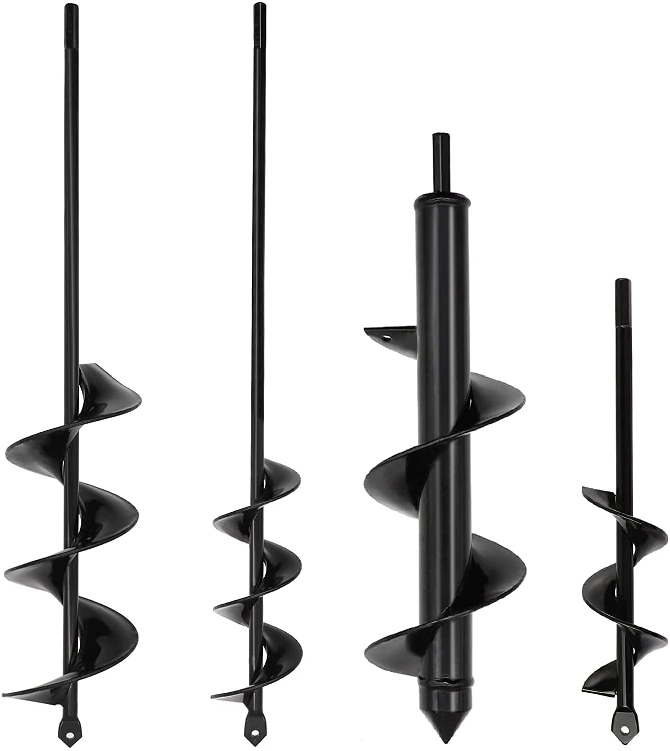 SYITCUN Garden Hole Digger for Planting Bulbs Seedlings,Bulb Auger 4pcs,Heavy Duty Spiral Drill Bit,Solid Core Shaft Auger,Garden Bulb Planter Tools(7x42cm,4x42cm,8x30cm,4X22cm), Black