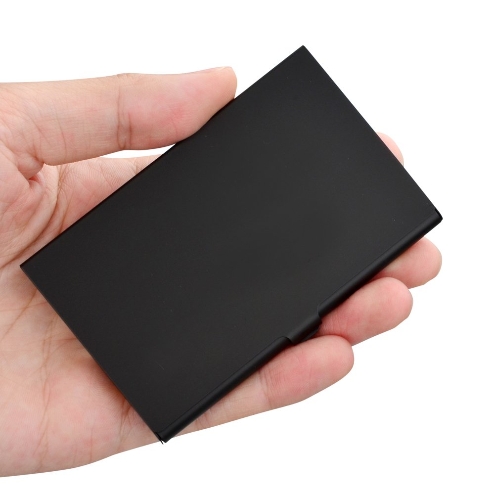 ISOTO 2Pcs Professional Aluminum Business Name Card Holder ID/Credit Cards Holder Case Slim Design Red and Silver Women (Silver+Black)