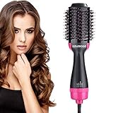 Hot Air Brush, One Step Hair Dryer Styler Volumizer Multi-functional 3-in-1 Salon Negative Ion Hair Straightener & Curly Hair Comb with Anti-Scald Feature(Pink Black)