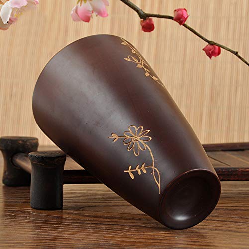 image for Connia Wooden Cup Log Color Flower Carving Handmade Natural Wood 165ml