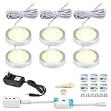 LED Under Cabinet Lighting Kit,Kuniwa Kitchen Puck Lights Dimmable 2W 1080lm Under Counter Lighting, Hand Wave Activated Switch Closet Lights, 3000K Warm White, Set of 6, All Accessories Included