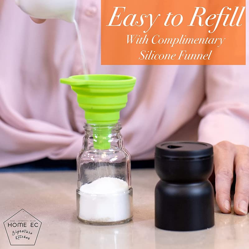 HOME EC Glass Salt and Pepper Shakers Set with Adjustable Pour Holes Stainless Steel