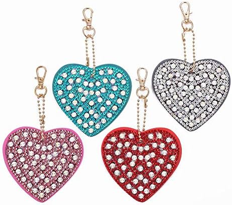 Keychains DIY, Heart Full Drill Diamond Painting Special Shaped Key Chain Gifts 4pcs