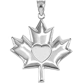 Claddagh Gold 925 Sterling Silver Canadian Heart Maple Leaf Charm Pendant