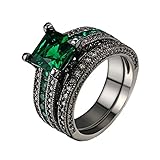 D.B.MOOD Black Gold Square Emerald Green Gemstone Women Wedding Engagement Rings Set with Cubic Zirconia 7