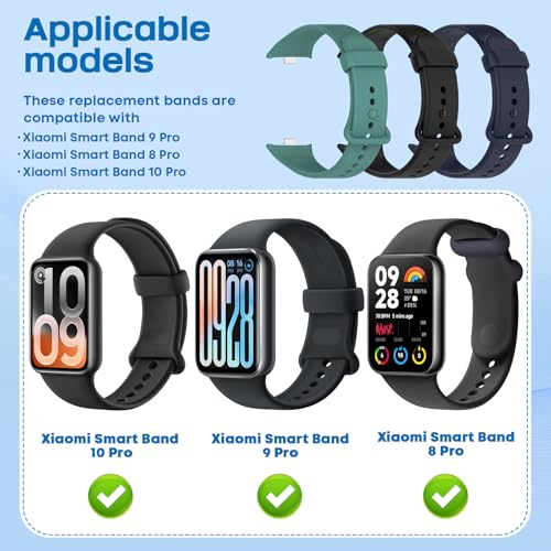 Xisair 3 Silicone Bands Compatible with Xiaomi Smart Band 9 Pro and Xiaomi Smart Band 8 Pro Sport Strap, Silicone, Breathable, Soft and Comfortable Replacement Straps for Miband 9 Pro, Miband 8 Pro