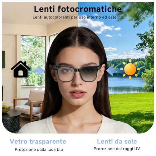 AI Smart Glasses, Smart Glasses 8K Camera, 2 Pairs of Lenses/1080P HD Video and Audio Recording/Music Playback/Bluetooth Calls/AI Assistant/Real Time Translation (Black)
