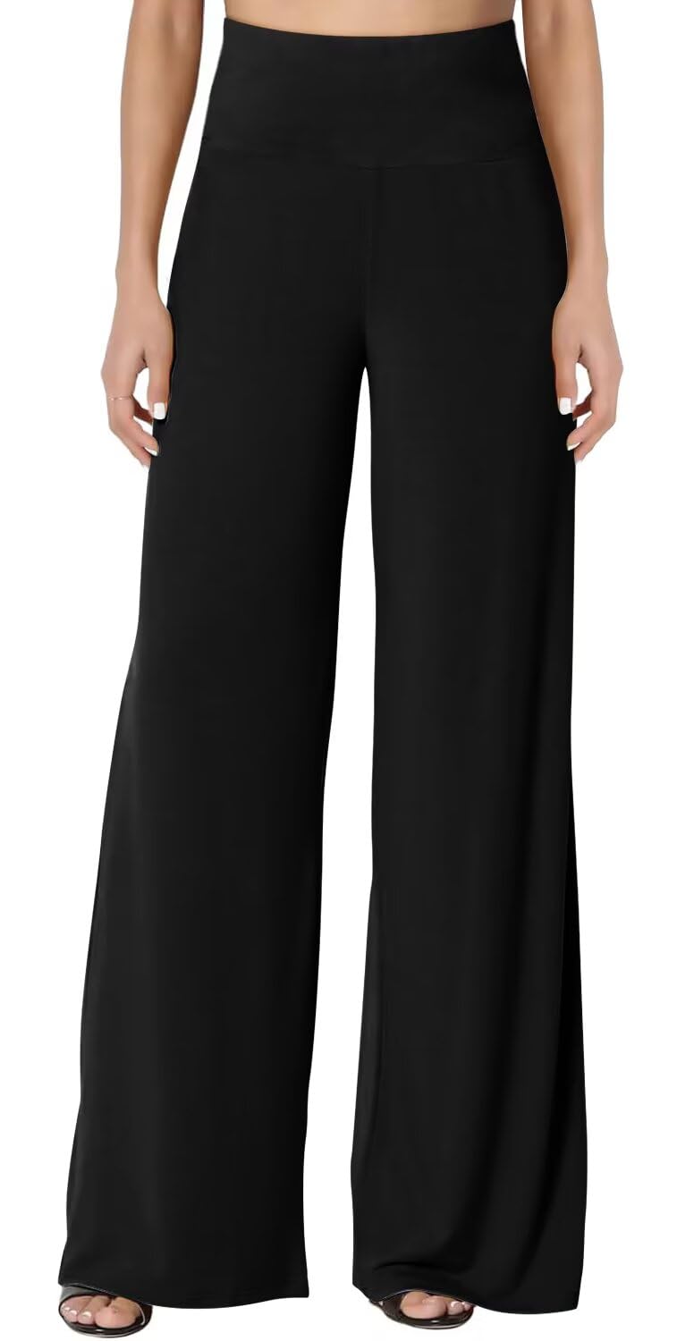 Photo 1 of (MEDIUM) (USED/FAIR) JZC Women's Palazzo Lounge Pants Stretchy 2025 Wide Leg Casual Trousers Comfy High Waist Flowy Pants Black Medium