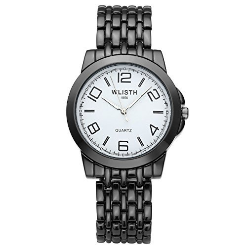 JSDDE Mens Busuness Casual Arabic Numerals Scale Metal Black Watch Japanese Quartz Water Resistant Wrist Watch-White Face