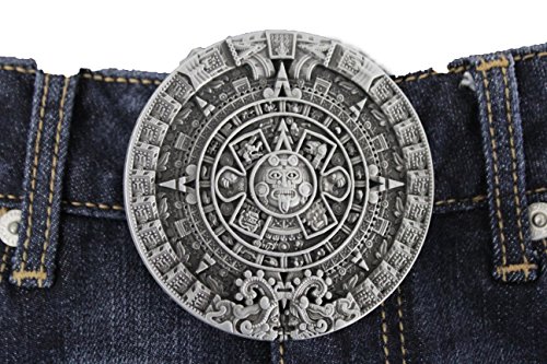 TFJ Men Women Fashion Belt Buckle Silver Metal Aztec Calendar Mayan