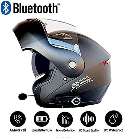 Motorcycle Bluetooth Helmets Modular Flip Up Bluetooth Touring Helmets/D.O.T Safety Standard/Automatic Answer/Front Flip Anti-Fog Double Mirror Comes with FM,L