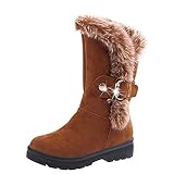 Morecome Women Soft Snow Boots Round Toe Flat Winter Ankle Boots (7.5, Khaki)