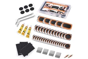 Koegxtu Bike Tire Repair Kit, Inner Tube Puncture Patch Kits, Vulcanizing Patches, Glueless Patchs, Lever for Motorcycle BMX Cycling MTB Road Mountain Bicycle