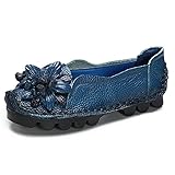 Outdoor Flat Casual Shoes, Tezoo Women's Genuine Leather Loafers - Handmade, Flower Style, Soft, Comfortable