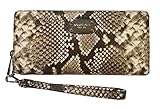 Michael Kors Womens Jet Set Item Travel Continental Embossed Leather Zip Around Wristlet Wallet Natural