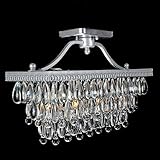 Crystal Glass Drop Silver Flush Mount Chandelier