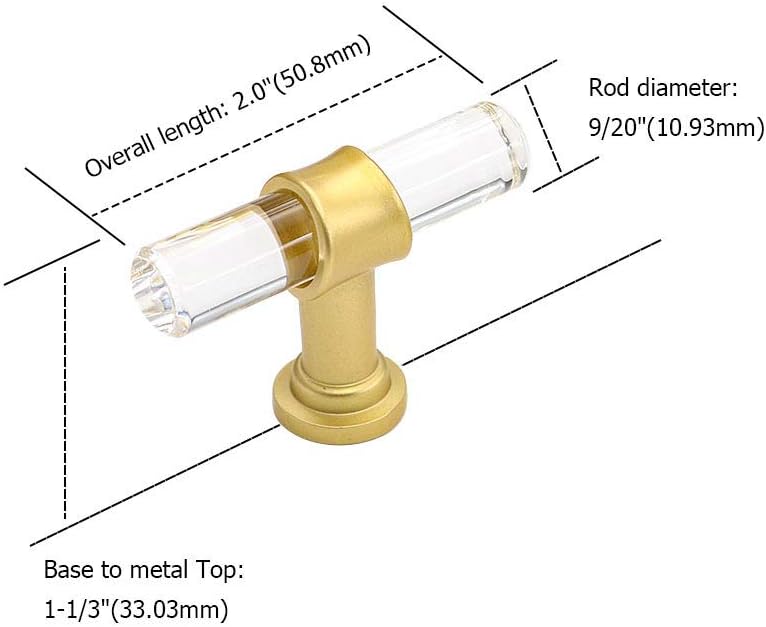 LONTAN 20 Pack Kitchen Cabinet Knobs Brass Cupboard Knobs Arylic Cupboard Door Knobs Gold Drawer Knobs Gold Kitchen Knobs T Bar Drawer Pull Knobs 12mm Diameter - Image 3