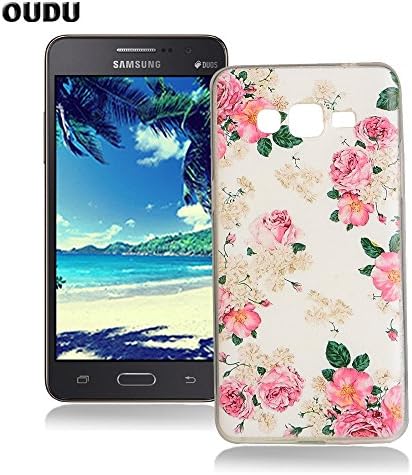OuDu Silicone Case for Samsung Galaxy Grand Prime G530 Soft TPU Rubber Cover Flexible Slim Case Smooth Lightweight Skin Ultra Thin Shell Creative Design Cover - Pink Flower
