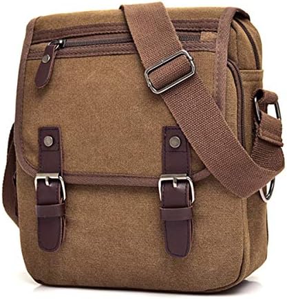 Heavy-Duty Canvas Small Messenger Bag Classic Multi-pocket Mini Shoulder Crossbody Bags Travel Purse (Large-Coffee)