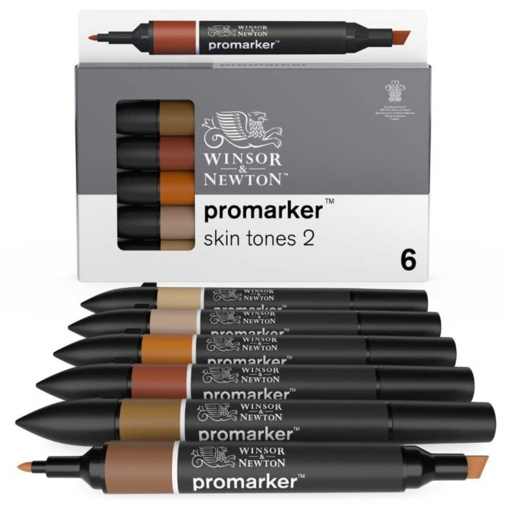 Winsor & Newton, Promarker, Skin Tones II, Set of 6, Alcohol Based Dual Tip Marker