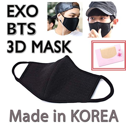 UPC 738258324622, Made in Korea Unisex Kpop Mask 3D Black Cotton Face Mouth Mask BTS EXO Mask + SoltreeBundle Oil Blotting Paper 50pcs