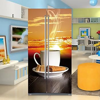 yazi Side-by-Side Refrigerator Full Door Cover Decal Vinyl Removable Sticker Kitchen Art Décor Team Time 20x71 inches by 2 Pieces