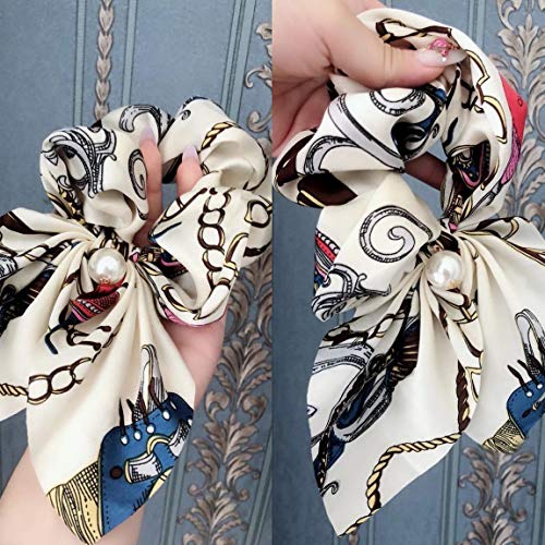 WillingTee 12 Pack Big Bow Hair Scrunchies Chiffon Elastic Hair Bands Bowknot Pearls Hair Ties Ponytail Holder Silk Scrunchies Hair Accessories for Women Girls Ladies