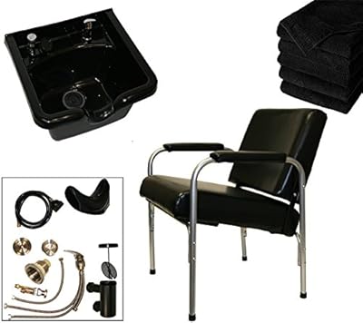 LCL Beauty Shampoo Package: Autorecline Shampoo Chair & Durable ABS Plastic Shampoo Bowl