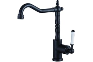 Violiica Polished Gold Brass Kitchen Faucet with 360 Degree Swivel Spout Single Hle for Farmho Sink Deck Mount Installation E