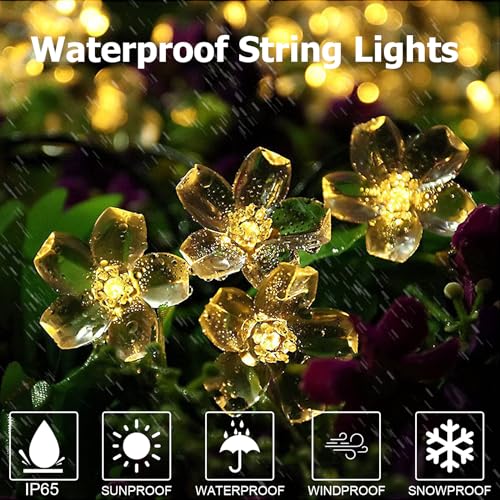 A.bigwhale Outdoor Solar String Lights, 40 LED Solar Lights Outdoor Garden, 8 Modes Waterproof Solar String Lights Decoration for Patio, Christmas, Parties, Balcony, Wedding