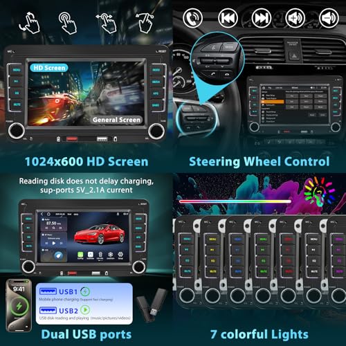 Car Radio for VW Golf 5 6 Passat Tiguan Jetta Touran Polo Caddy, 7 Inch Touch Screen with Apple CarPlay and Android Auto Wireless, Bluetooth Car Radio, FM/AM RDS, Mirror Link and Canbus