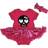 Petitebella Black Skull Face Bodysuit Tutu Baby Dress Nb-18m