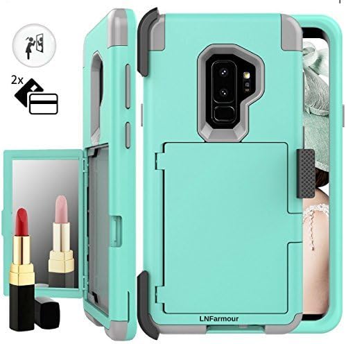 Samsung Galaxy S9 Plus Case - LNFarmour Galaxy S9 Plus Wallet Case Perfect for S9P - Heavy Duty Rugged S9 Plus Case with Holster Kickstand Mirror & Card Slot for S9+ - (2018) (Green)