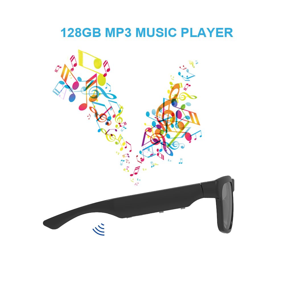 [OhO sunshine] Smart Glasses 128G MP3 Bluetooth Sunglasses with Open Ear Speaker Headphones for Indoor and Outdoor Sports Polarized UV Protection for Men Women 128GB Black - 128GB - Dimmable and Blue