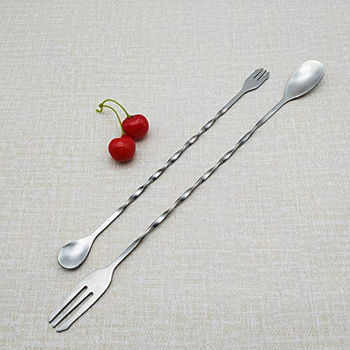 Tpingfe Double-Headed Spoon Fork, Stainless Steel Bar Cocktail Drink Mixer Twisted Bartending Mixing Stirring (Long+Short)