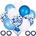 Blulu 60 Pieces Royal Blue Confetti Latex Balloons with 4 Rolls Balloon Ribbons 12 Inch Blue Series Balloon for Birthday Wedding Baby Shower Party Decoration