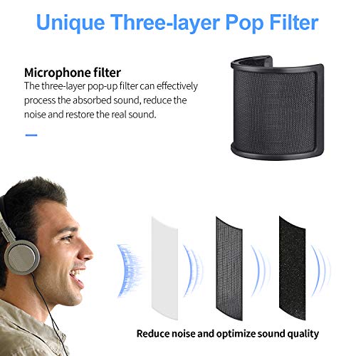 Pop Filter,Aokeo [Upgraded Three Layers] Metal Mesh & Foam & Etamine Layer Microphone Windscreen Cover Handheld Mic Shield Mask,Microphone Accessories for Vocal Recording,Youtube videos,Streaming