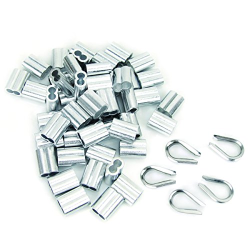 AUSPA 50-Pack 1/5 Inch Aluminum Crimping Loop Sleeve & 5-Pack Wire Rope Thimble M5 For Wire Rope and Cable - Thumbnail 3