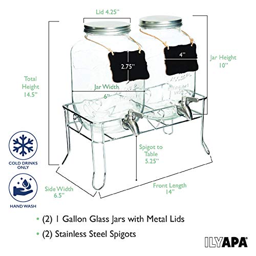 image for Ilyapa Outdoor Glass Beverage Dispenser 2 Pack with Sturdy Metal Base,