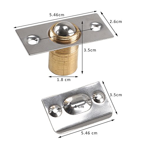 Door Ball Catch, Dayree 2pcs Adjustable 53 mm Brass Core Stainless Steel Cabinet Ball Latch with Strike Plate and Screws Easy to Install for Bathroom, Hotel, Toilet Door - Thumbnail 4