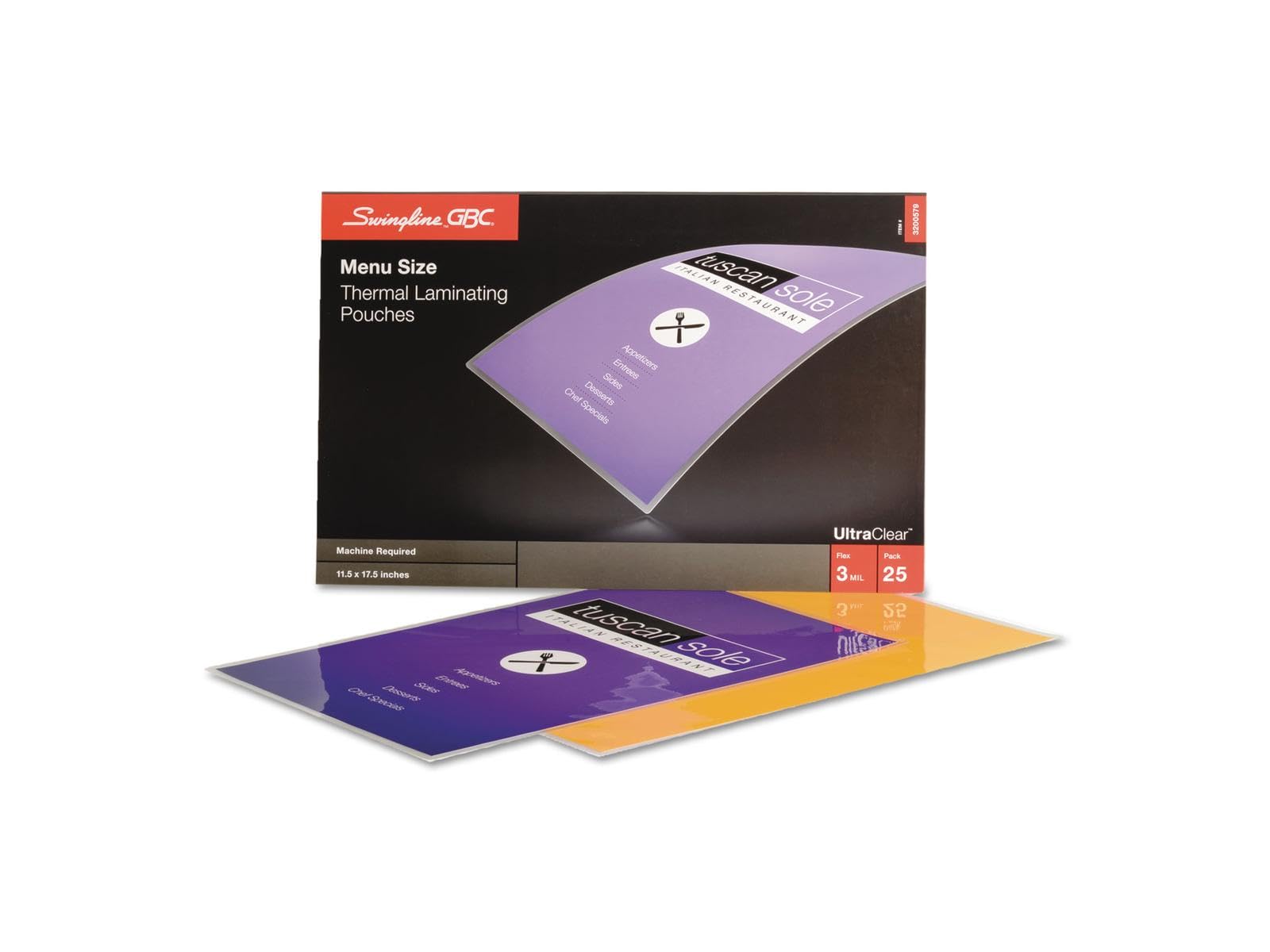 Swingline GBC UltraClear Thermal Laminating Pouches, Menu Size, 3 Mil, 25 Pack (3200579)