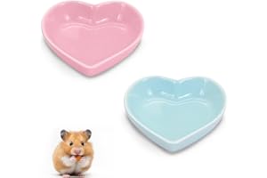 LuckyOpt Ceramic Hamster Food Bowl, 1.2oz Durable Heart Hamster Water Dish for Hamsters/Birds/Snakes/Turtle, Easy to Wash and Prevent Tipping (Pink+Blue, 2pcs)