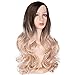 AISI QUEENS Ombre Long Curly Wig Cospaly Wigs Synthetic 2 Tone Dark Brown to Ash Blonde Wavy Wigs Natural Looking Side Part Heat Resistant Wigs for Women