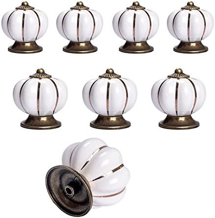 TopRay 8pcs Ceramic Pumpkin Cupboard Cabinet Knobs Door Handle Pulls + 8pcs Screws (White)
