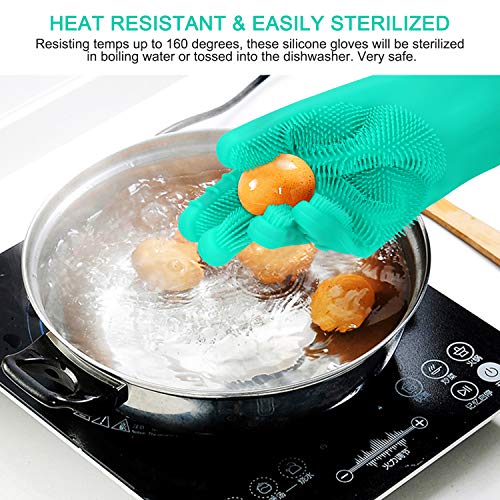 Pccooler Dishwashing Scrub Gloves | 2019 Upgrade Version 2-Sided Multi-Function Cleaning Gloves, Reusable Silicone Sponge Dish Scrubber for Kitchen, Bathroom, Car Wash, Household, Pet Hair