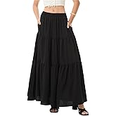 EASECOTT Maxi Skirts for Women Flowy Elastic High Waisted A Line Long Skirt with Pockets