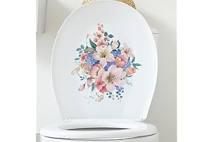 Naiveferry Flowers Toilet Seat Lid Stickers, Self-Adhesive Removable Bathroom Wall Sticker, Toilet Lid Cover Decals Flower Pa