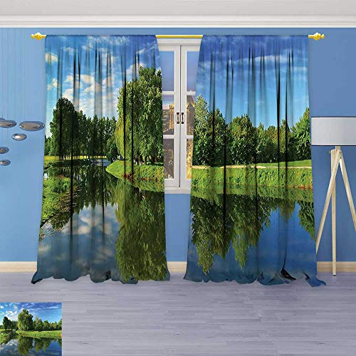 Philiphome Thermal Weaved Blackout Curtain,Decor Collection Decorative Scenic Natural Landscape with Lake Trees Grass and Reflection in Room Darkening & Noise Reduction Fabric - Premium Draperies - Thumbnail 7